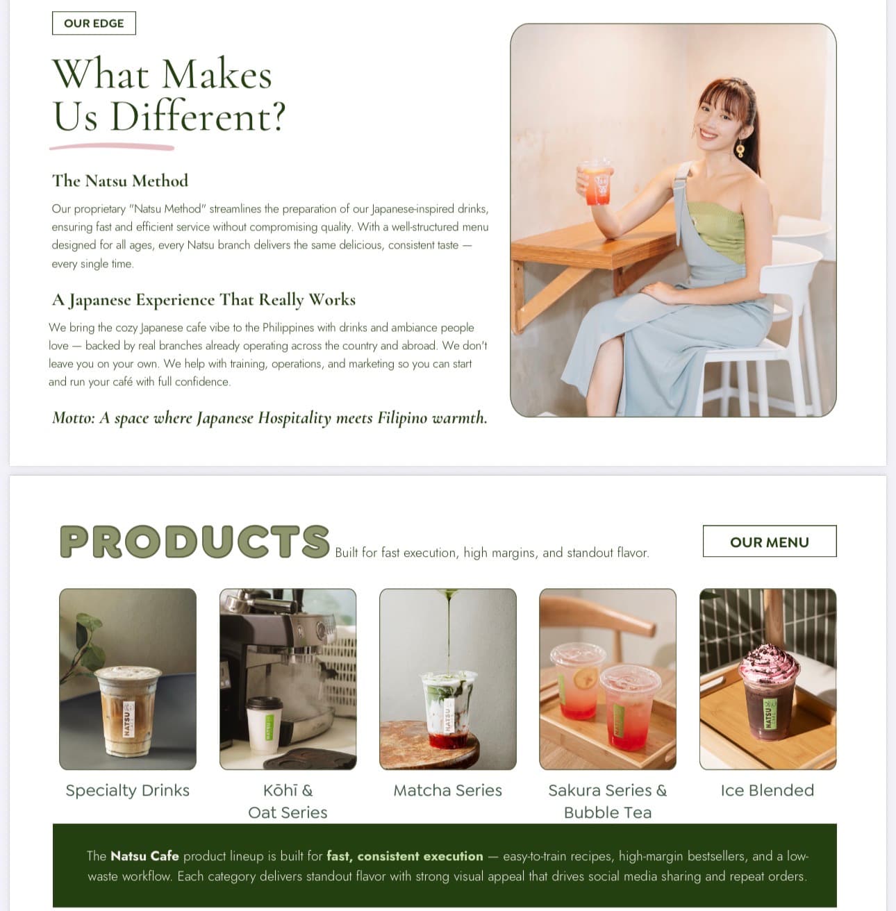 A selection of Natsu Café drinks and products