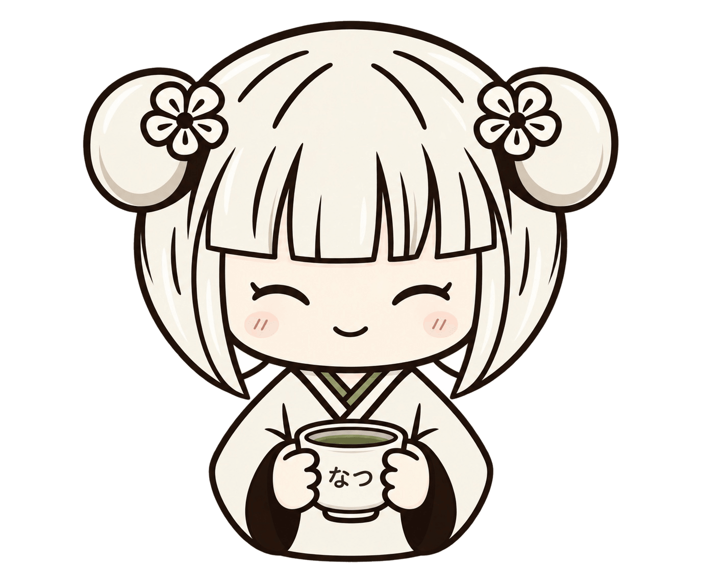 The Natsu Café mascot, a girl in a kimono holding a cup of matcha